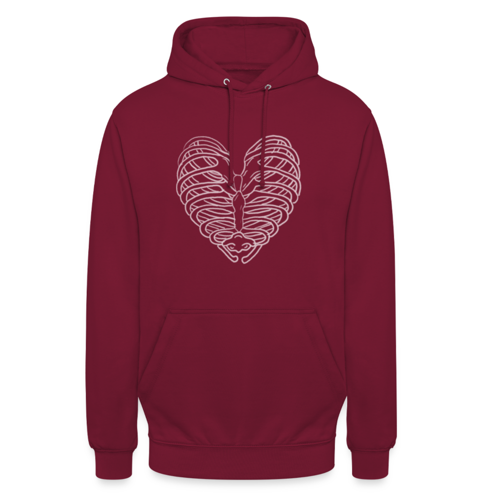 Unisex Bone Heart Hoodie - bordeaux