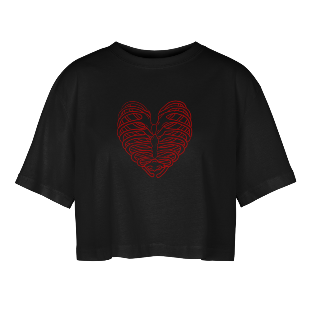 Women’s Bone Heart Oversized Cropped T-Shirt - black