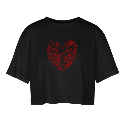 Women’s Bone Heart Oversized Cropped T-Shirt - black