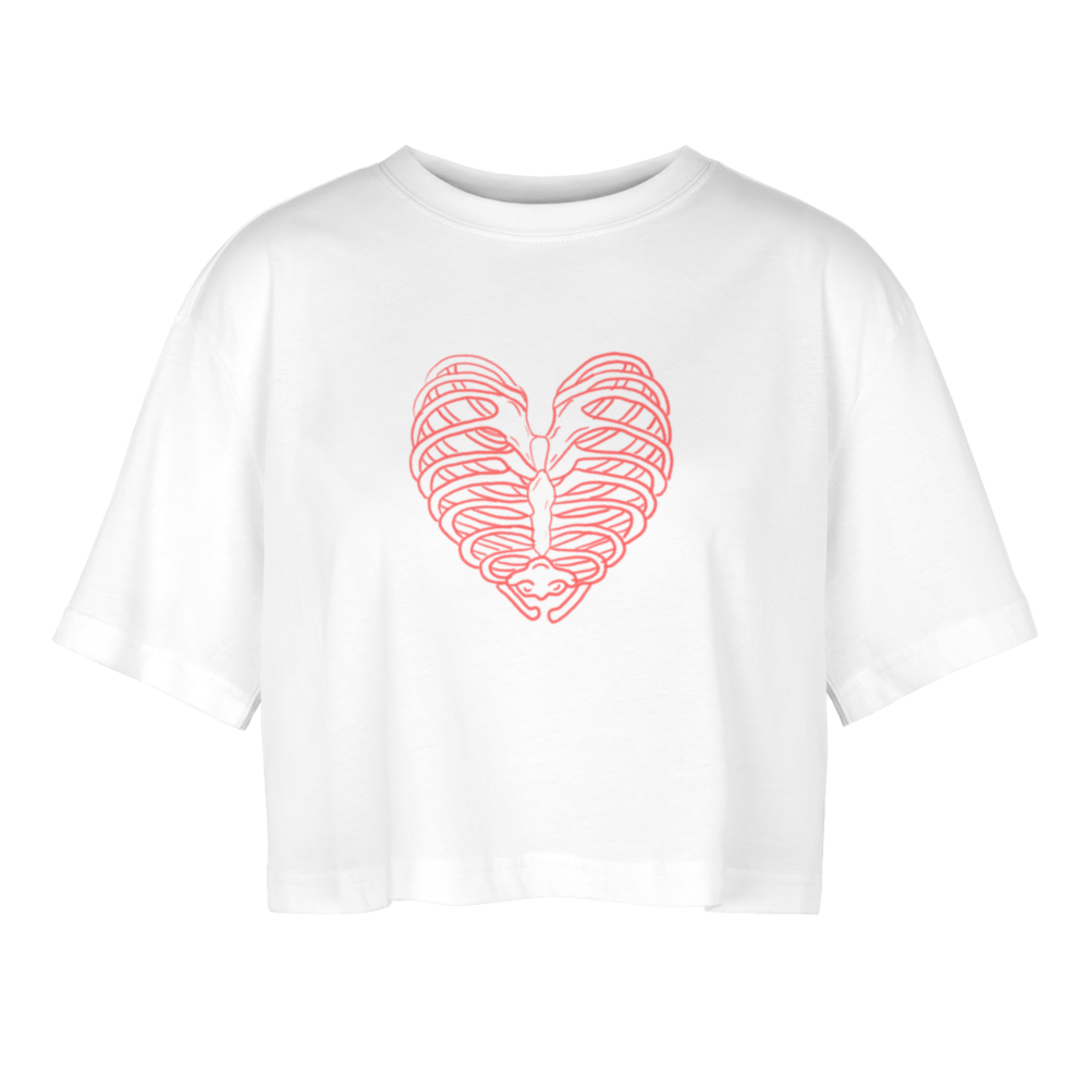 Women’s Bone Heart Oversized Cropped T-Shirt - white