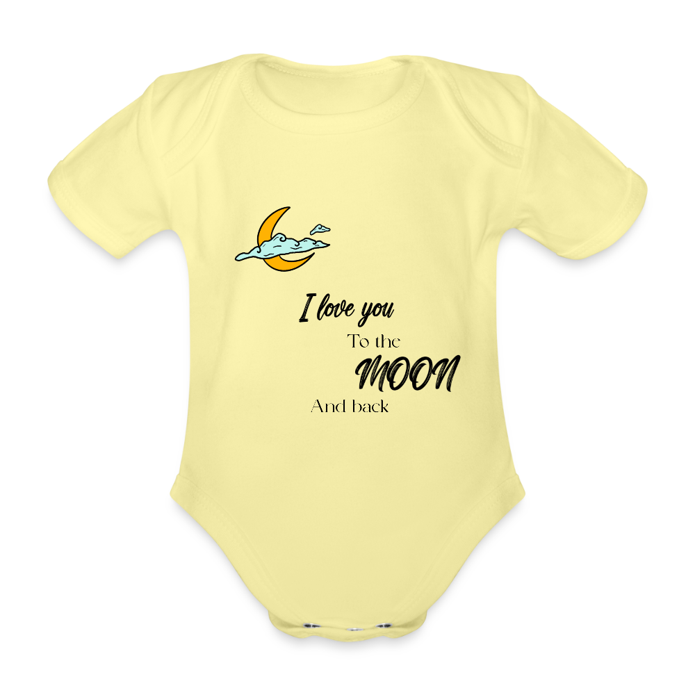 I love you to the moon and back organic baby grow - washed yellow